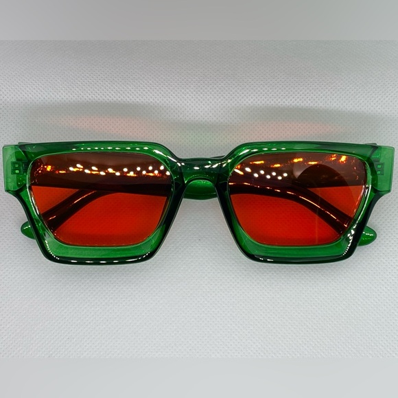 Accessories - Retro Orange Green Square Sunglasses